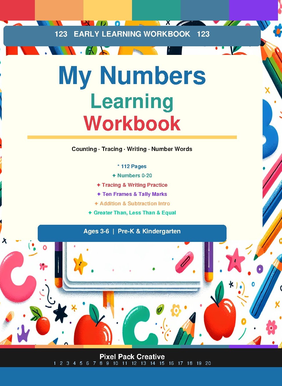 My Numbers Learning Workbook cover — rainbow spine visible